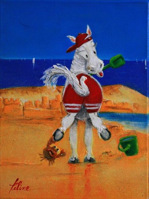 Peinture intitulée "jeu de plage" par Fcéline, Œuvre d'art originale, Autre