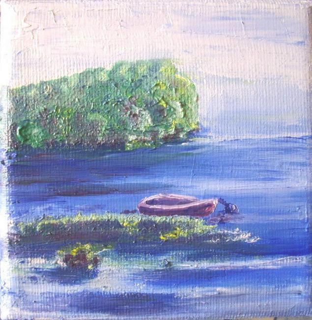 Peinture intitulée "Barque à Locmariaqu…" par F. Claire, Œuvre d'art originale, Huile