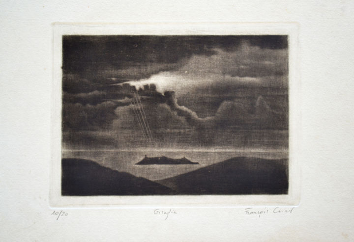 Gravures & estampes intitulée "Giraglia le soir" par François Crinel, Œuvre d'art originale, Gravure