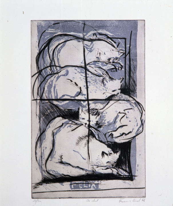 Gravures & estampes intitulée "Félix: Chat" par François Crinel, Œuvre d'art originale, Eau-forte
