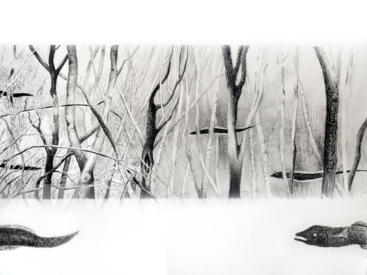 Dessin intitulée "Mangrove" par François Crinel, Œuvre d'art originale, Crayon