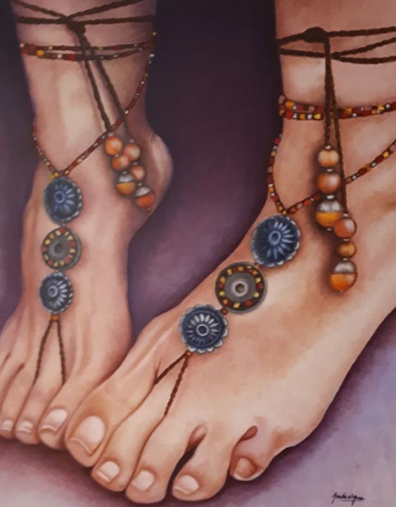 Pintura intitulada "pieds-sixtees.jpg" por Frederique Dallois, Obras de arte originais, Óleo