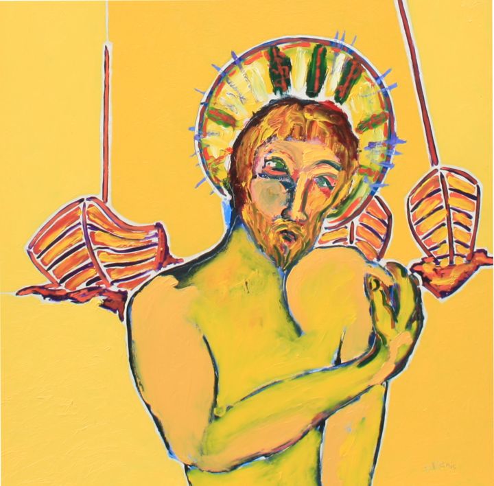 Pintura intitulada "Christ aux trois ba…" por Francis Denis, Obras de arte originais