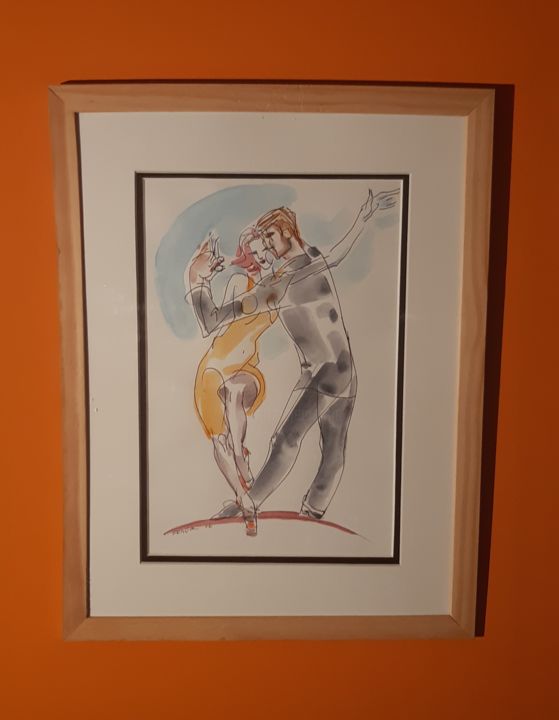 Drawing titled "Tango lindo" by Feder, Original Artwork, Watercolor