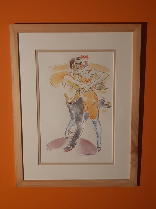 Desenho intitulada "Tango ganalo" por Feder, Obras de arte originais, Aquarela