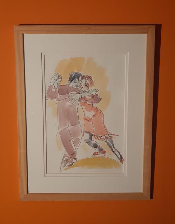 Desenho intitulada "Tango mimo" por Feder, Obras de arte originais, Aquarela