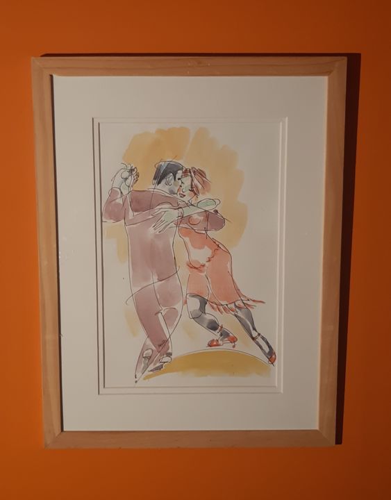 Drawing titled "Tango mimo" by Feder, Original Artwork, Watercolor