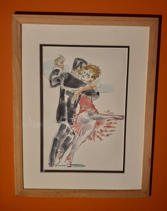 Drawing titled "Tango pierna" by Feder, Original Artwork, Watercolor