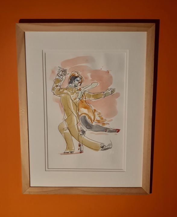 Dibujo titulada "Tango amarillo" por Feder, Obra de arte original, Acuarela