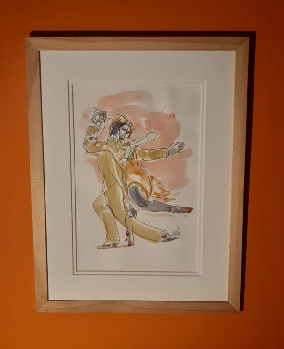 Drawing titled "Tango amarillo" by Feder, Original Artwork, Watercolor