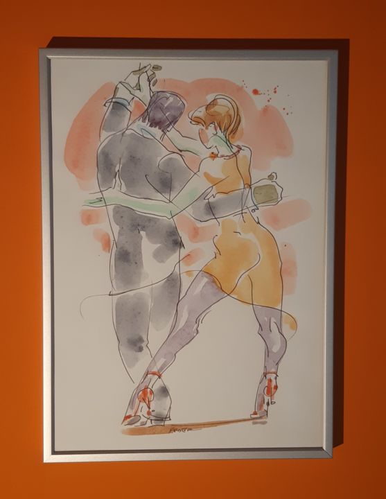 Disegno intitolato "Tango libre" da Feder, Opera d'arte originale, Acquarello
