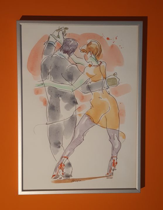 Tekening getiteld "Tango libre" door Feder, Origineel Kunstwerk, Aquarel