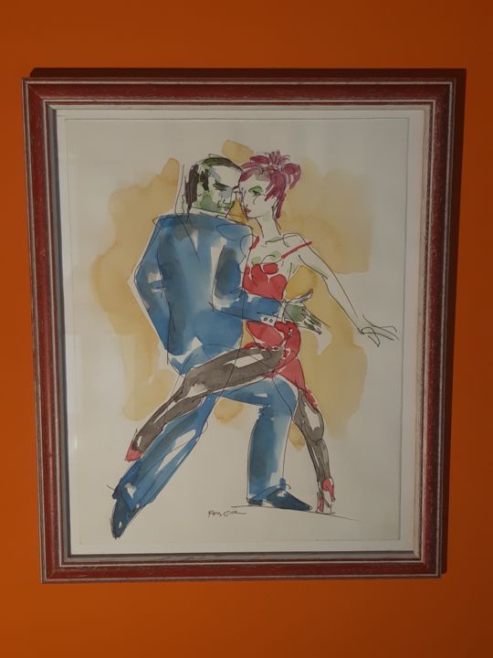 Dibujo titulada "Tango final" por Feder, Obra de arte original, Acuarela