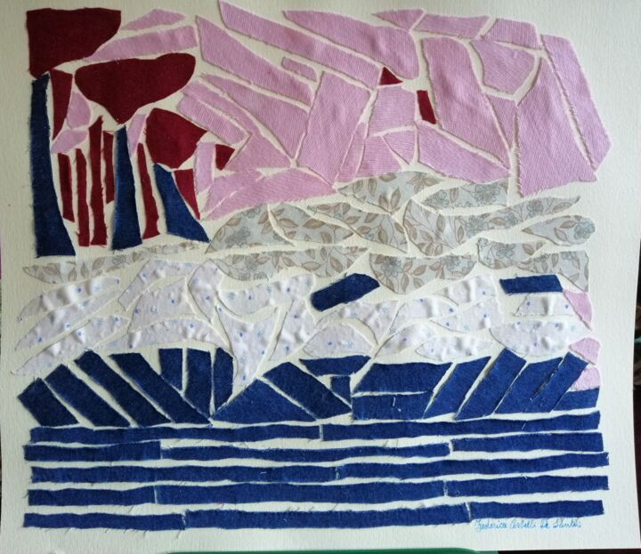 Collages titled "Tramonto dal mare" by Federica Corbelli De Santis, Original Artwork, Collages