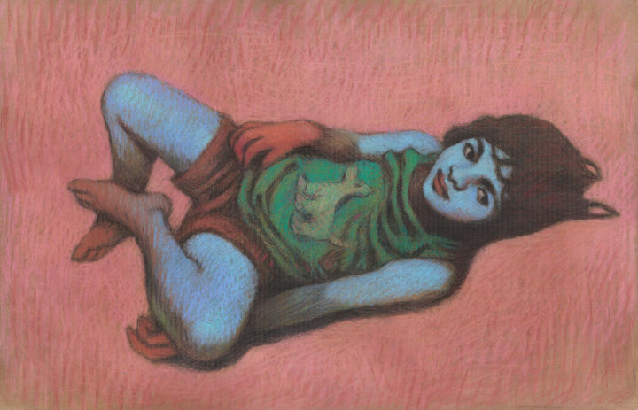 Drawing titled "Unihipili" by Federico Milano, Original Artwork, Pastel Mounted on Wood Panel