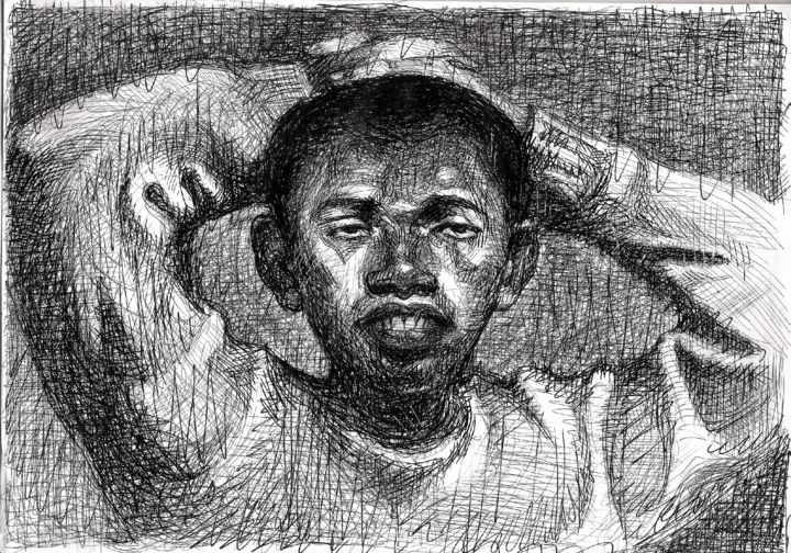 "Portrait d´un migra…" başlıklı Resim Federico Milano tarafından, Orijinal sanat, Mürekkep Karton üzerine monte edilmiş