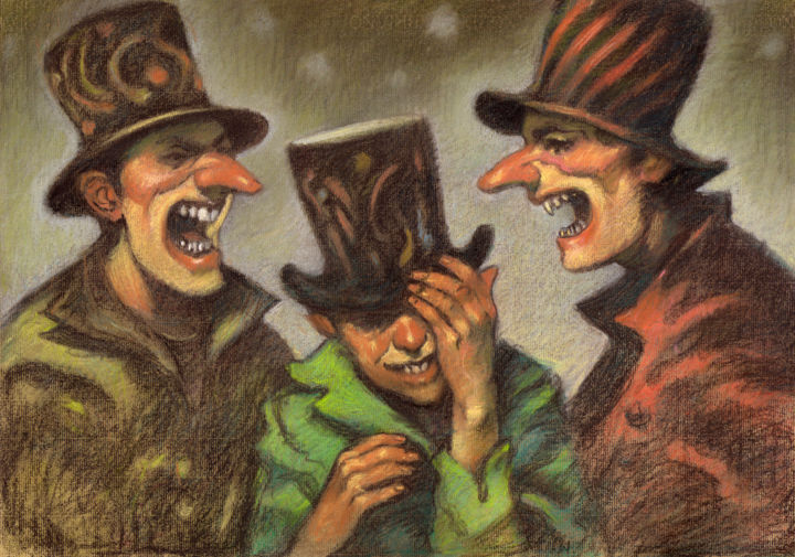 Schilderij getiteld "Trois comédiens" door Federico Milano, Origineel Kunstwerk, Pastel
