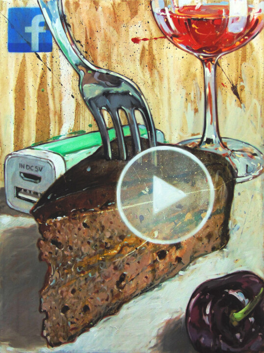 Painting titled "Grabbed cake" by Federico Pisciotta, Original Artwork, Oil Mounted on Wood Stretcher frame