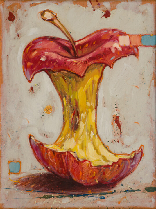Pintura intitulada "My apple is over" por Federico Pisciotta, Obras de arte originais, Óleo Montado em Armação em madeira