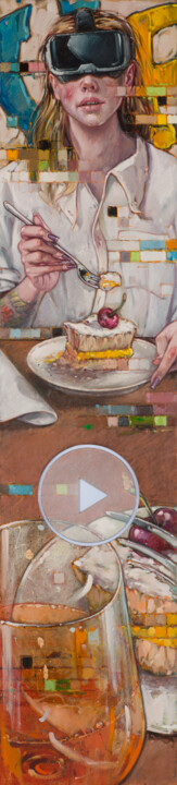 Schilderij getiteld "Virtual dinner" door Federico Pisciotta, Origineel Kunstwerk, Olie Gemonteerd op Houten paneel