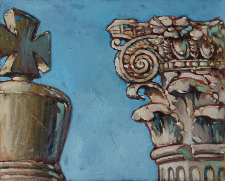 Pittura intitolato "Il Re e la colonna" da Federico Pisciotta, Opera d'arte originale, Olio Montato su Telaio per barella in…