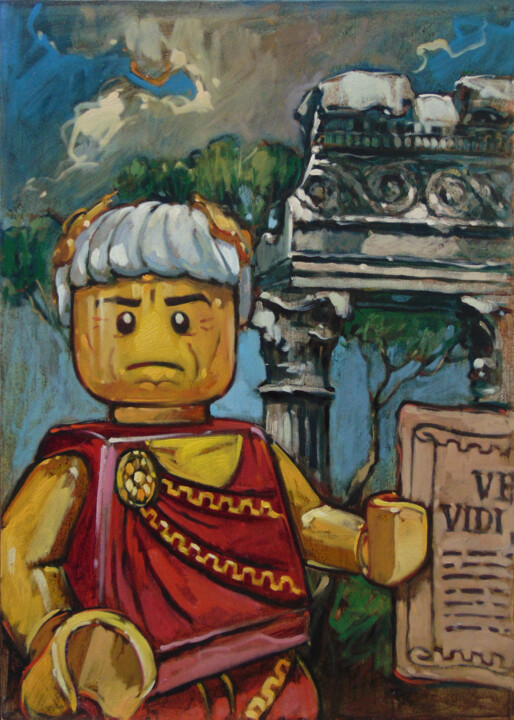 Painting titled "L'Imperatore romano" by Federico Pisciotta, Original Artwork, Oil Mounted on Wood Stretcher frame