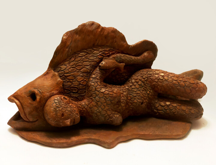 Rzeźba zatytułowany „Donna e pesce (madr…” autorstwa Federico Womb, Oryginalna praca, Terakota