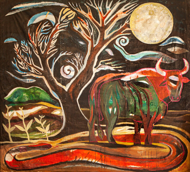 Peinture intitulée "toro e serpente in…" par Federico Womb, Œuvre d'art originale, Huile