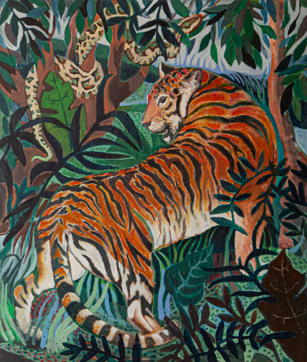 Peinture intitulée "Tigre e serpente ne…" par Federico Womb, Œuvre d'art originale, Huile