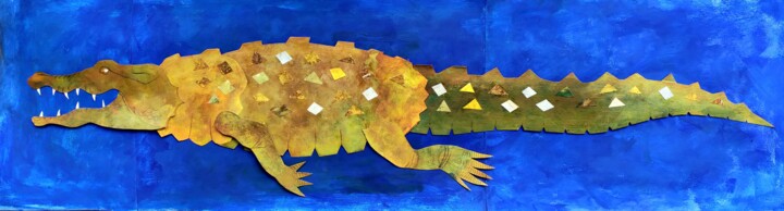 Collages intitulée "Crocodile (collage)" par Federico Womb, Œuvre d'art originale, Acrylique
