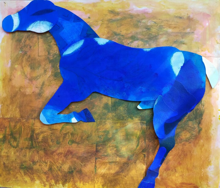 Collages getiteld "Blue horse" door Federico Womb, Origineel Kunstwerk, Acryl