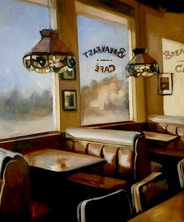Ζωγραφική με τίτλο "Breakfast in America" από Federika Di Maggio, Αυθεντικά έργα τέχνης, Λάδι Τοποθετήθηκε στο Ξύλινο φορείο…
