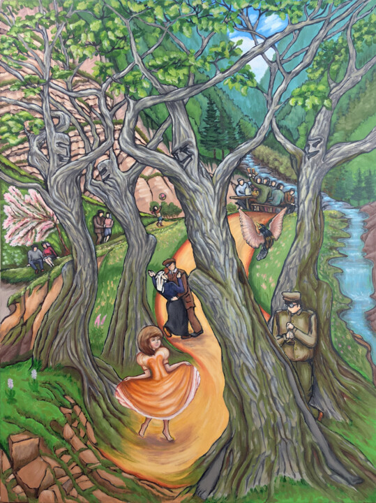 Painting titled "Dancing oaks" by Fedor Aseev, Original Artwork, Oil