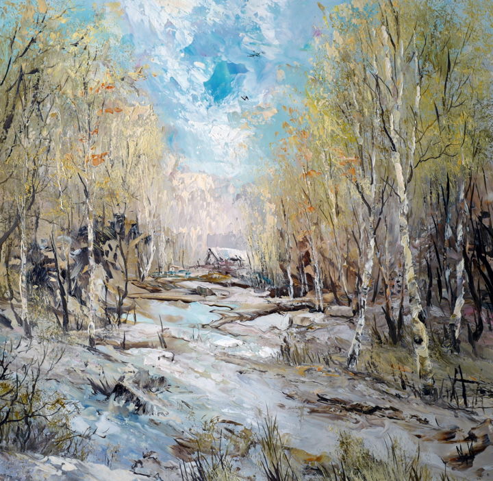 Pintura titulada "Домик в лесу" por Fedr M., Obra de arte original, Oleo