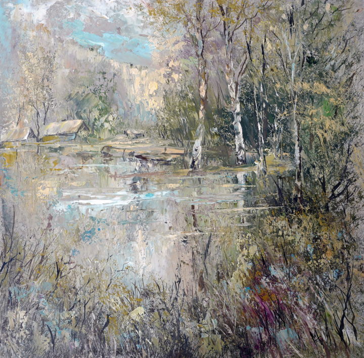 Pintura titulada "Лесное озеро" por Fedr M., Obra de arte original, Oleo