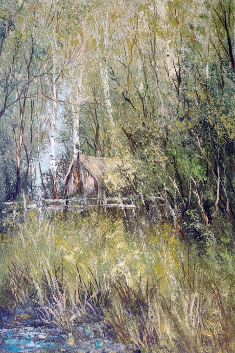 Painting titled "хижина в лесу" by Fedr M., Original Artwork, Oil
