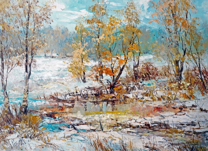Painting titled "осенний снег" by Fedr M., Original Artwork, Oil