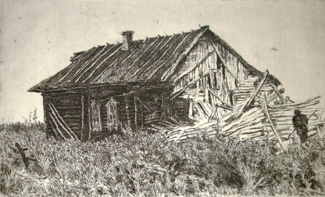 Printmaking titled "Старый дом" by Fedor, Original Artwork, Engraving