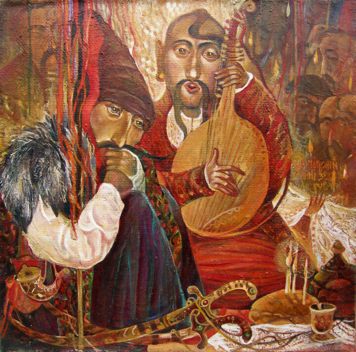 Schilderij getiteld "Cossack song." door Fedor Zubkov, Origineel Kunstwerk, Olie