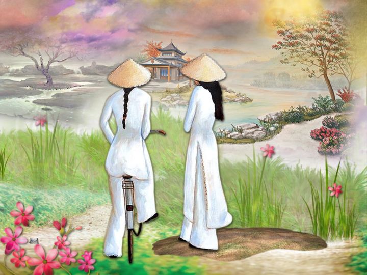Digitale Kunst mit dem Titel "N47. Asiatiques" von Christine, Original-Kunstwerk, Digitale Malerei