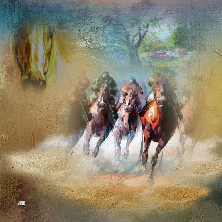 Digital Arts titled "Course de chevaux" by Christine, Original Artwork