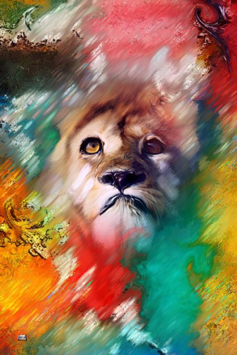 Digitale Kunst getiteld "N149. le lion" door Christine, Origineel Kunstwerk, Digitaal Schilderwerk