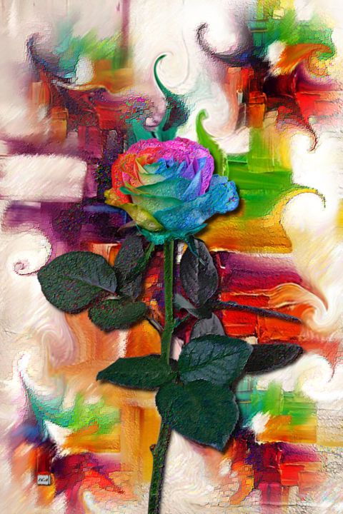 Digital Arts titled "N158. La rose" by Christine, Original Artwork, Digital Painting