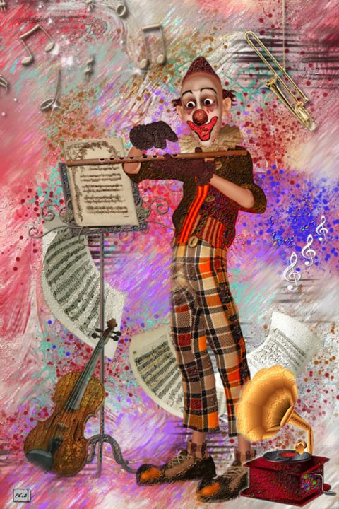 数字艺术 标题为“N194. Le clown” 由Christine, 原创艺术品, 数字油画