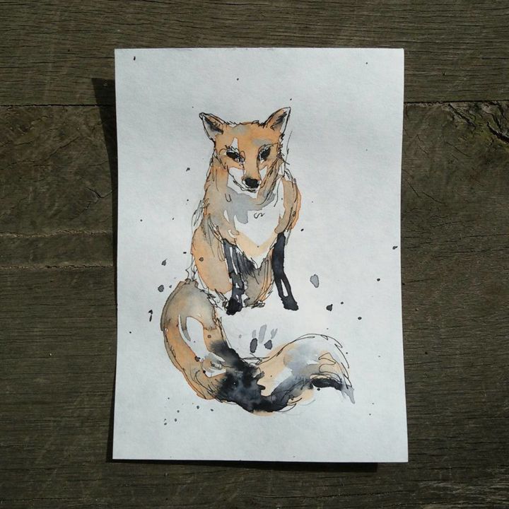 Peinture intitulée "fox" par Feedback Of Background, Œuvre d'art originale, Encre