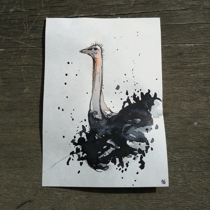 Peinture intitulée "ostrich" par Feedback Of Background, Œuvre d'art originale, Encre