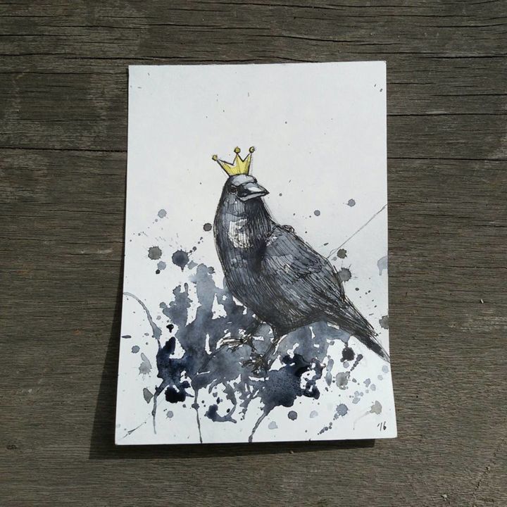 Peinture intitulée "crow.I" par Feedback Of Background, Œuvre d'art originale, Encre