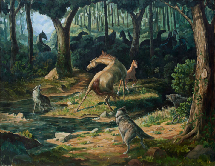 Pittura intitolato ""The wolves"" da Fefa Koroleva, Opera d'arte originale, Olio