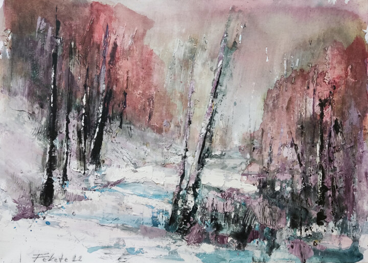 Pittura intitolato "Snowy road" da Jan Fekete, Opera d'arte originale, Acrilico