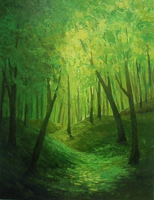 Peinture intitulée "forêt émeraude" par Fatima El Hajjaji, Œuvre d'art originale, Huile